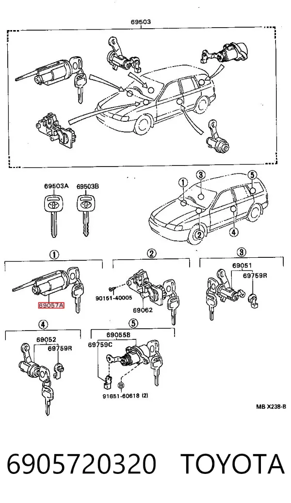 Личинка замка зажигания 6905720320 Toyota