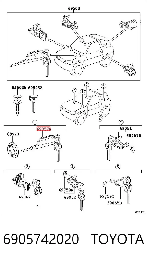 Личинка замка зажигания 6905742020 Toyota