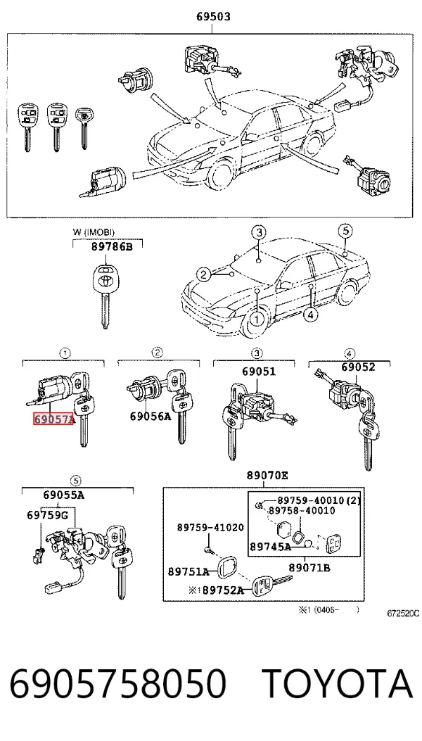 Личинка замка зажигания 6905758050 Toyota
