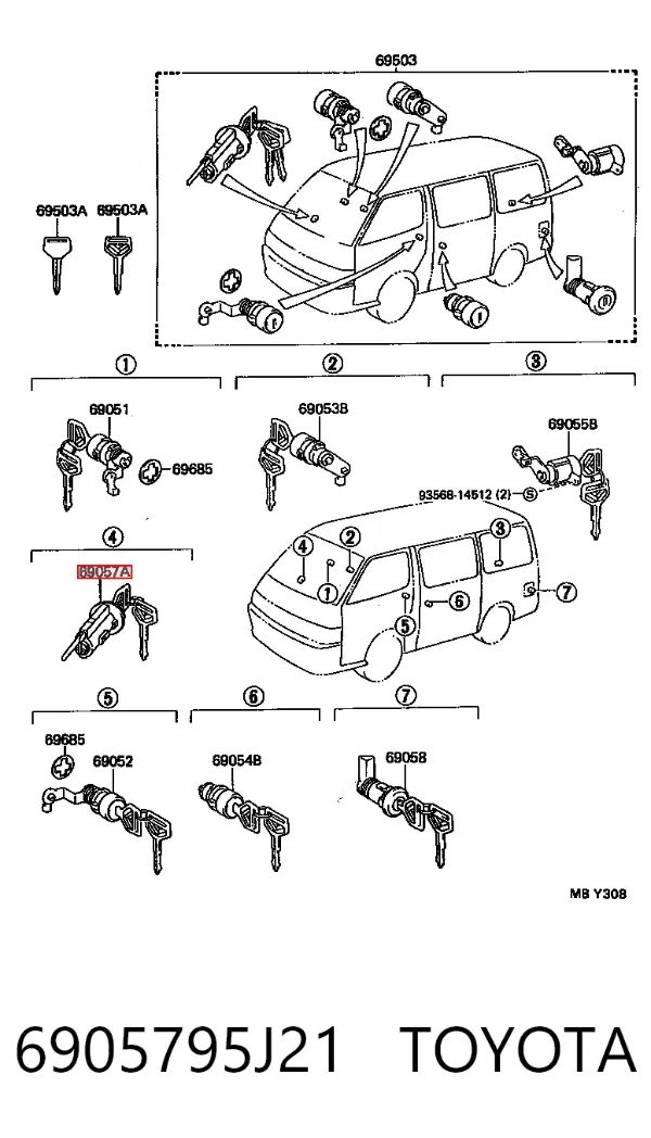 Личинка замка зажигания 6905795J21 Toyota