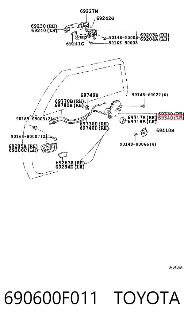 Замок двери задней левой 690600F011 Toyota