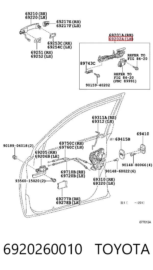 Держатель наружной ручки двери передней левой 6920260010 Toyota