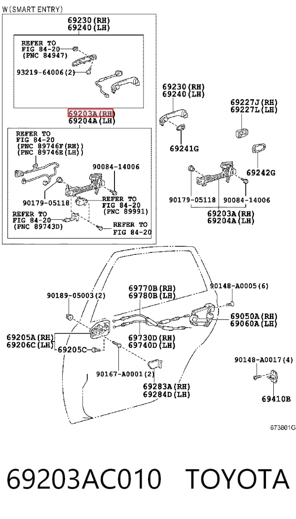 Держатель наружной ручки двери задней левой 69203AC010 Toyota