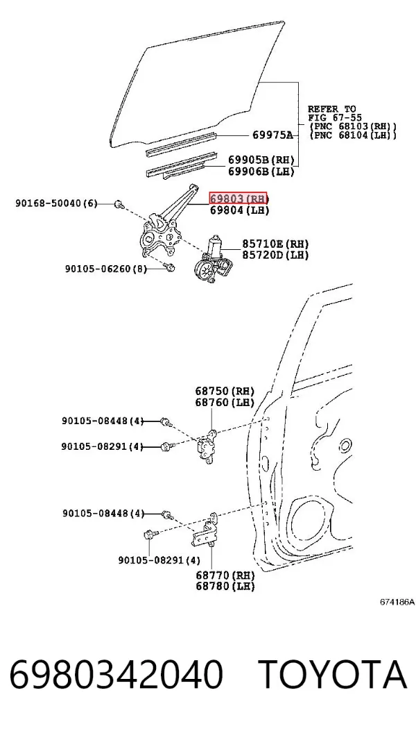 Механизм стеклоподъемника двери задней правой 6980342040 Toyota