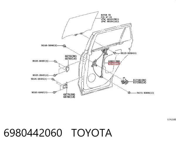 Механизм стеклоподъемника двери задней левой 6980442060 Toyota