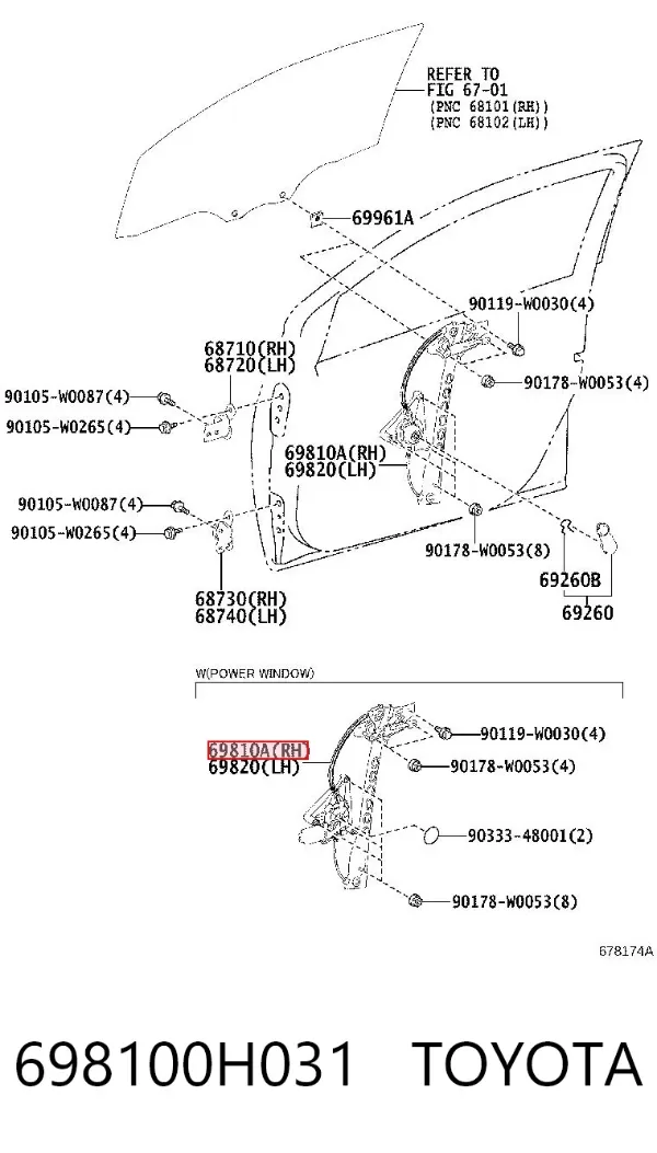 Стеклоподъемник передней правой двери 698100H031 Toyota