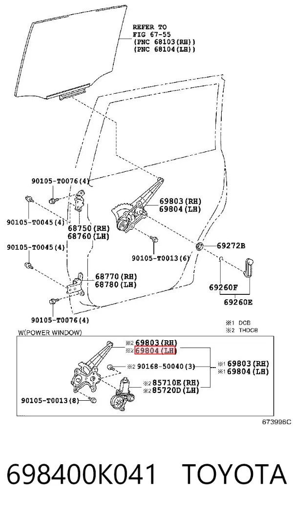 Механизм стеклоподъемника двери задней левой 698400K041 Toyota
