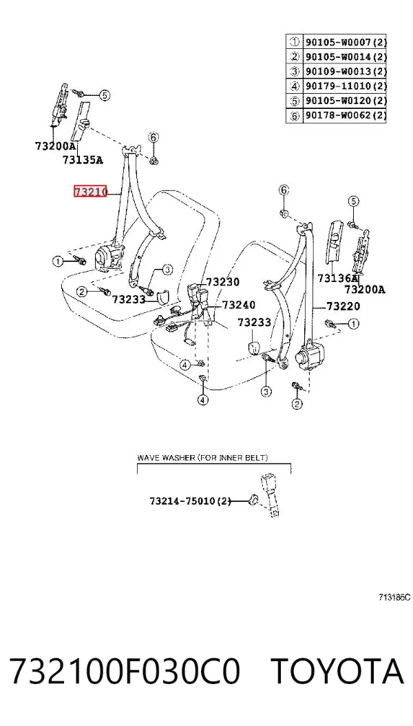 Ремень безопасности 732100F030C0 Toyota