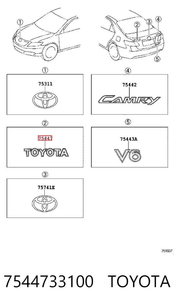 Эмблема крышки багажника 7544733100 Toyota