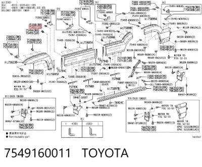 Пистон (клип) крепления молдинга лобового стекла TOYOTA 7549160011