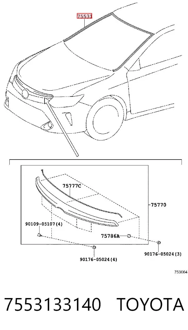 Молдинг лобового стекла 7553133140 Toyota