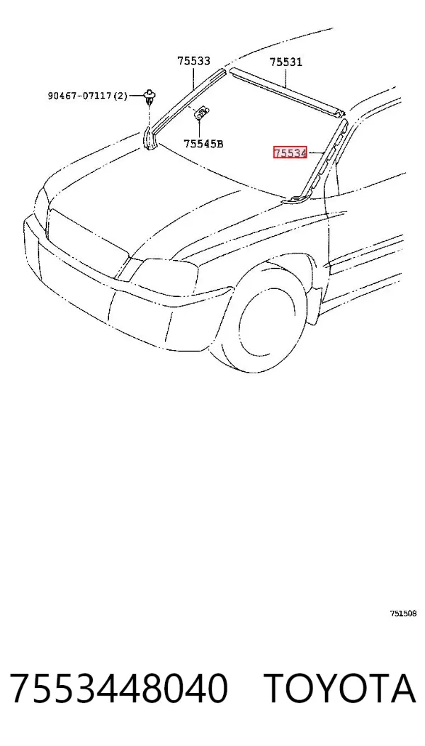 Молдинг лобового стекла левый 7553448040 Toyota