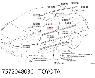 Молдинг опускного стекла двери передней левой TOYOTA 7572048030