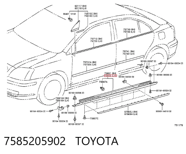 Накладка (молдинг) порога наружная левая 7585205902 Toyota