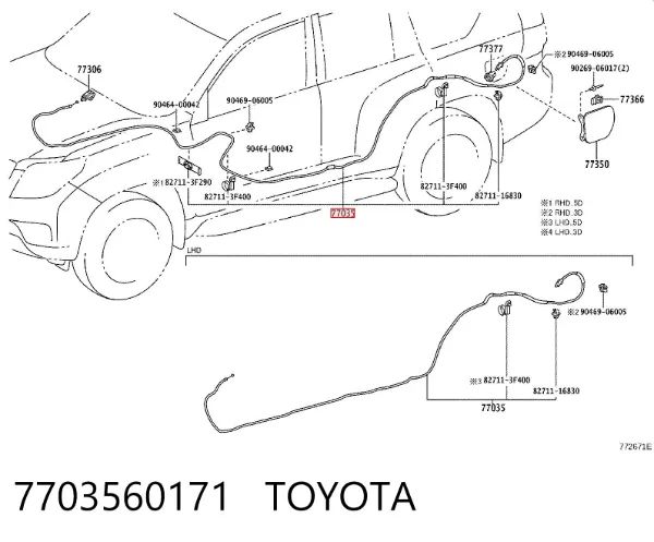 Трос открывания лючка бензобака 7703560171 Toyota