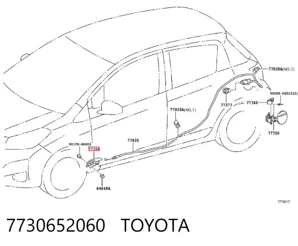 Трос открывания лючка бензобака 7730652060 Toyota