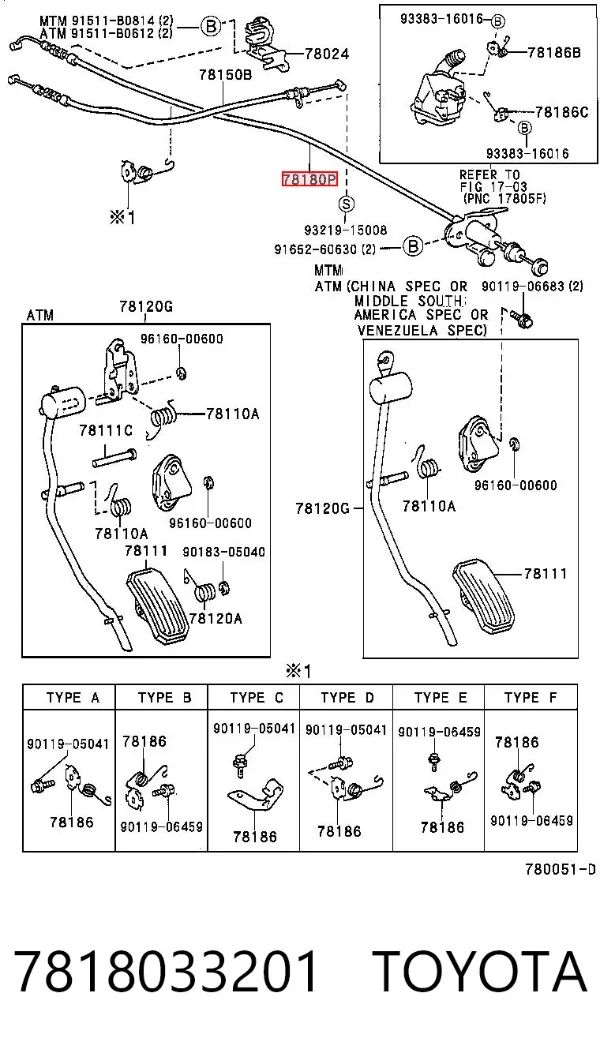 Трос газа 7818033201 Toyota