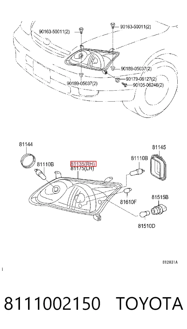 Правая фара 8111002150 Toyota