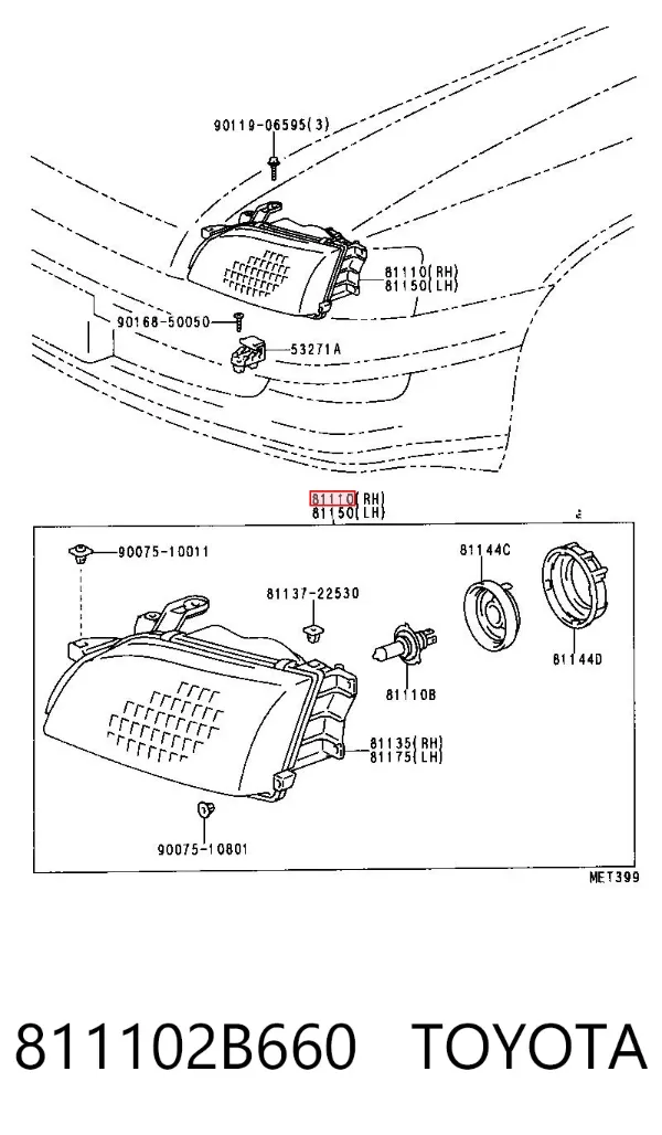 Правая фара 811102B660 Toyota