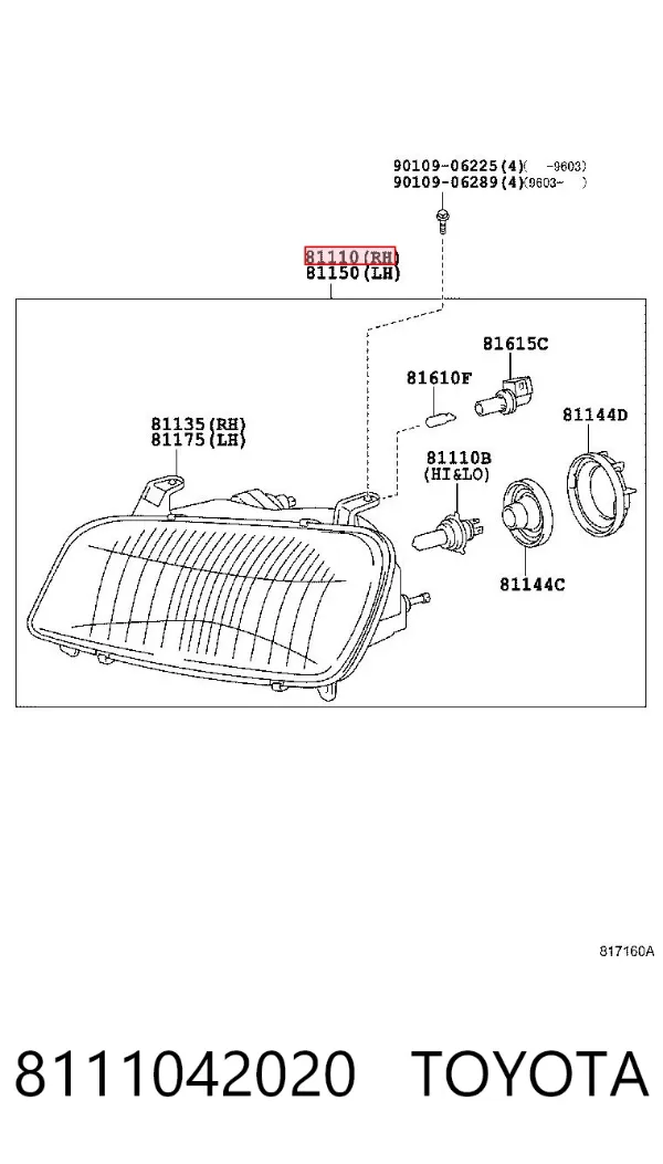 Правая фара 8111042020 Toyota
