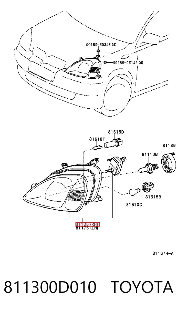 Правая фара 811300D010 Toyota