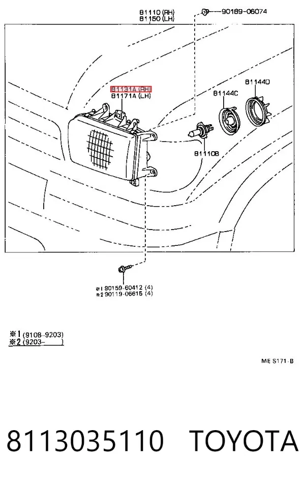 Правая фара 8113035110 Toyota