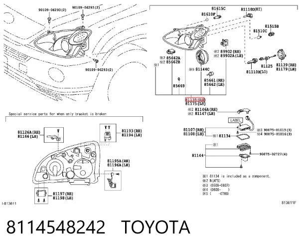 Правая фара 8114548242 Toyota