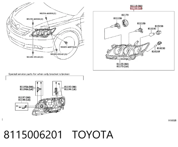 Левая фара 8115006201 Toyota