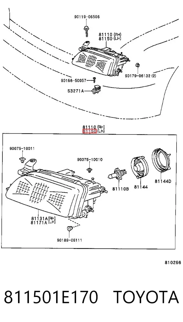 Левая фара 811501E170 Toyota