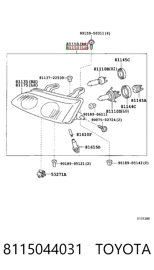 Левая фара 8115044031 Toyota