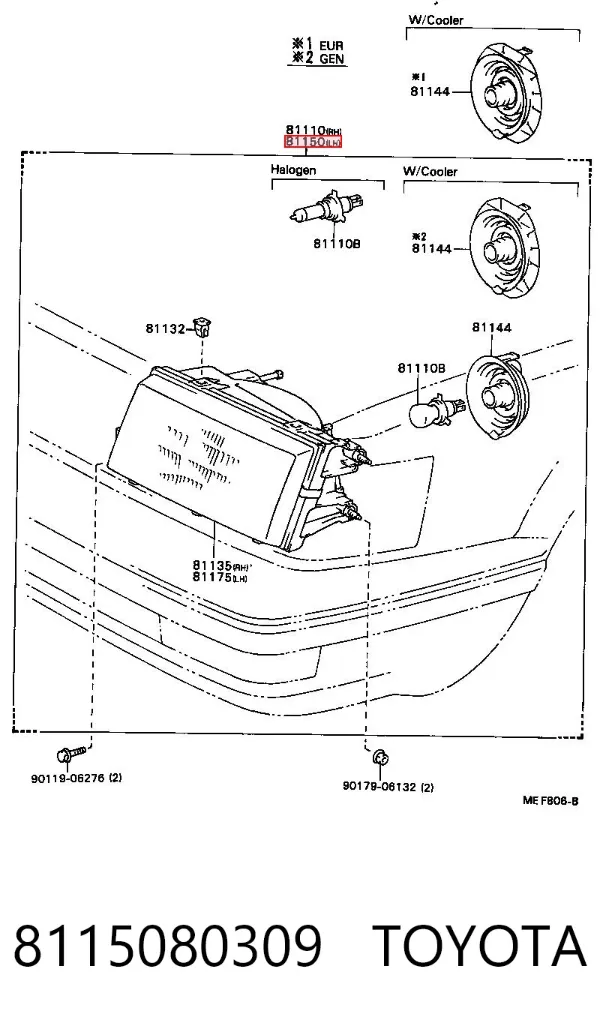 Левая фара 8115080309 Toyota