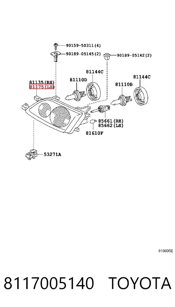 Левая фара Toyota Avensis I