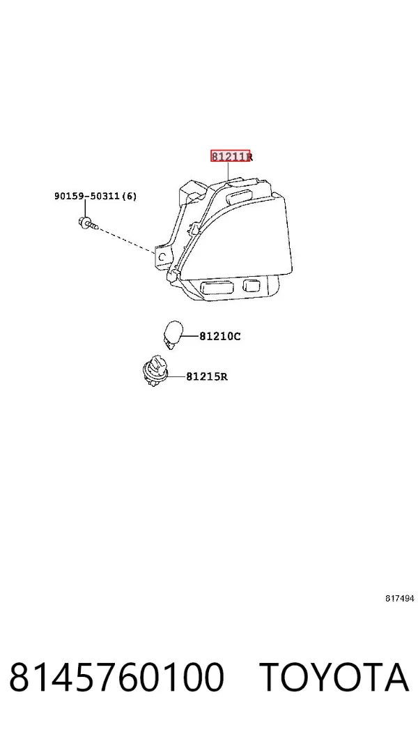 Фонарь противотуманный задний правый 8145760100 Toyota