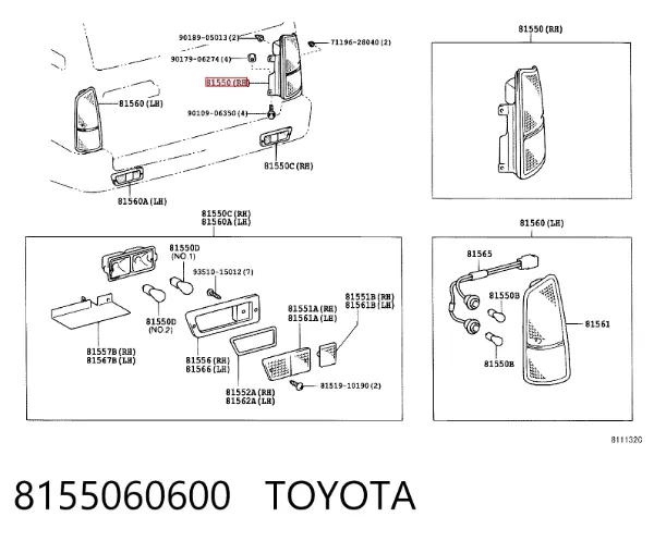 Задний фонарь 8155060600 Toyota