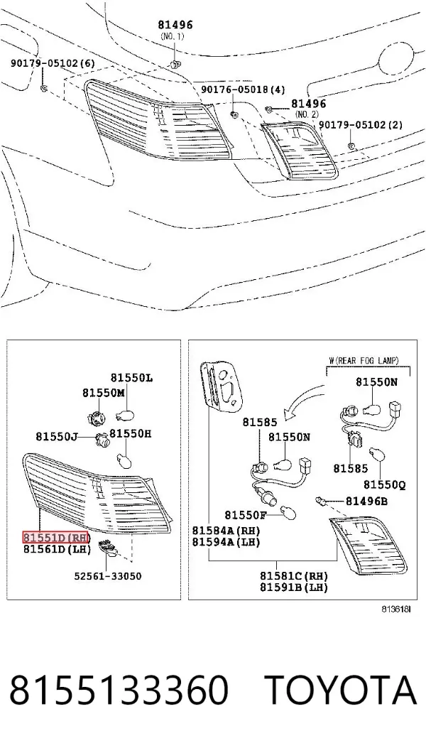 Фонарь задний правый внешний 8155133360 Toyota