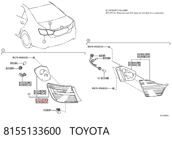 Фонарь задний правый внешний 8155133600 Toyota