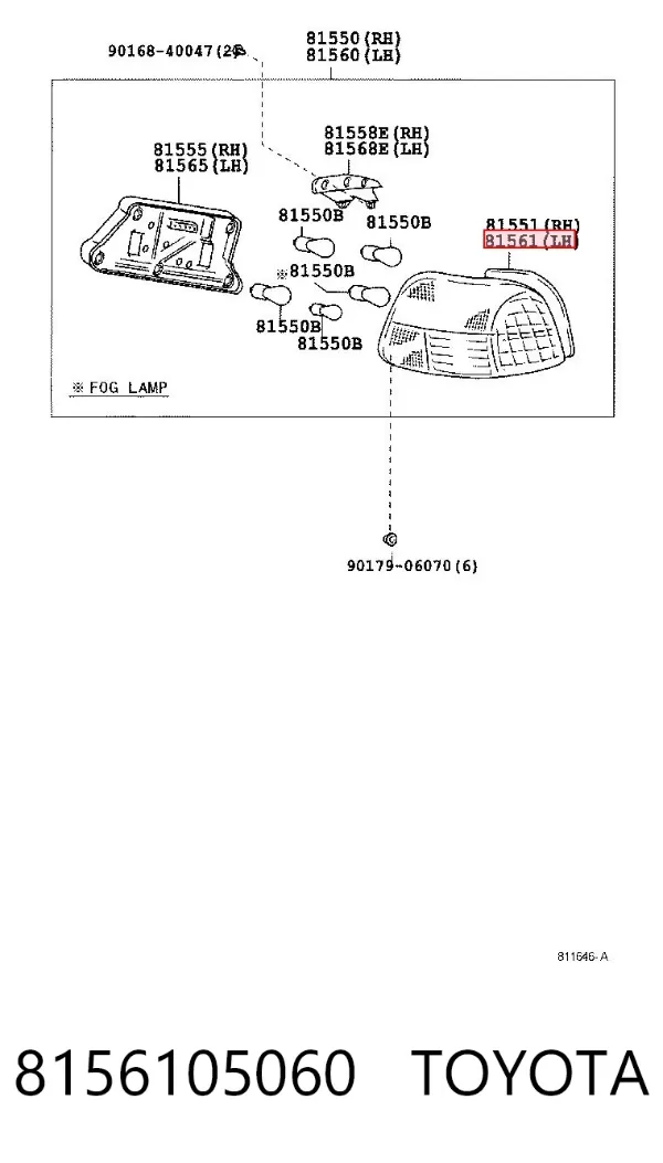 Фонарь задний левый 8156105060 Toyota