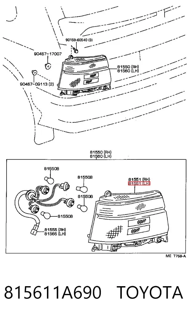 Фонарь задний левый 815611A690 Toyota