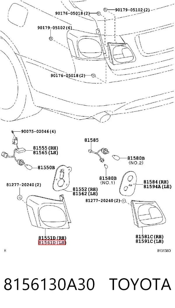 Фонарь задний левый внешний 8156130A30 Toyota