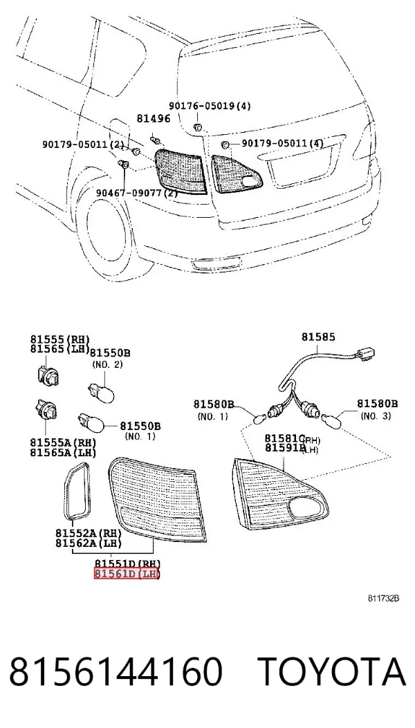 Фонарь задний левый внешний 8156144160 Toyota