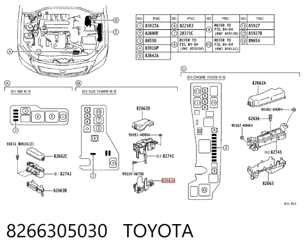 Корпус блока предохранителей 8266305030 Toyota