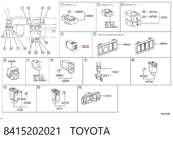 Кнопка (регулятор) корректора фар 8415202021 Toyota