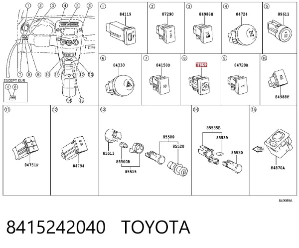 Кнопка (регулятор) корректора фар 8415242040 Toyota