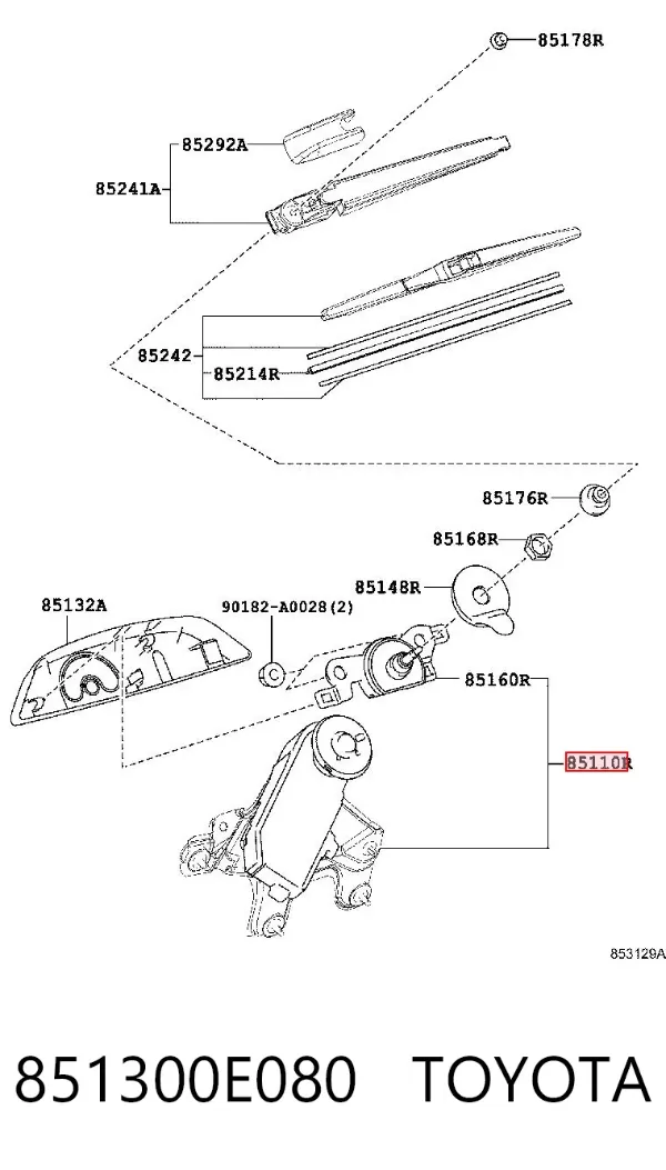 Моторчик заднего дворника 851300E080 Toyota