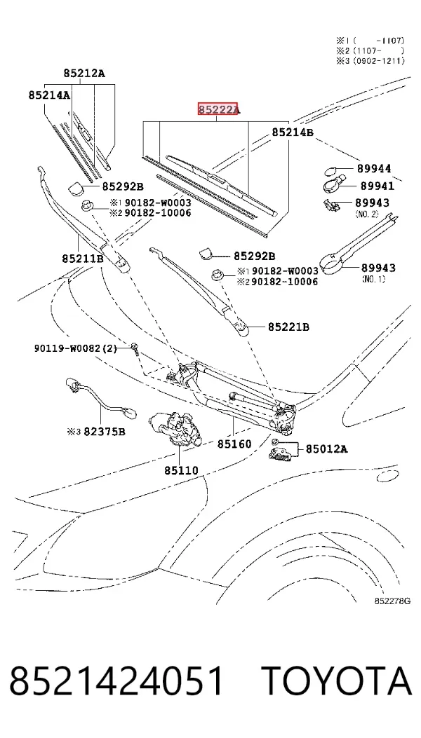 Щетка-дворник лобового стекла пассажирская 8521424051 Toyota