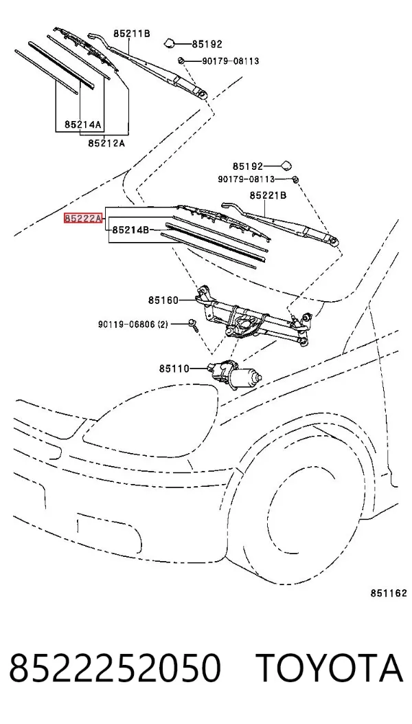 Щетка-дворник лобового стекла пассажирская 8522252050 Toyota