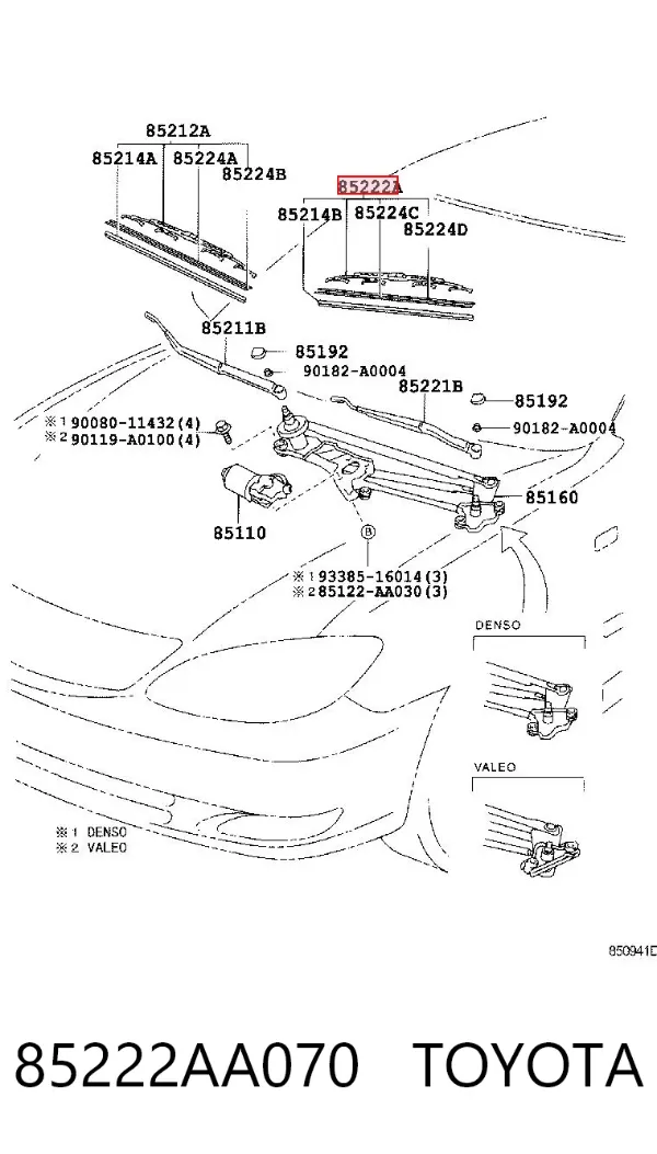 Щетка-дворник лобового стекла водительская 85222AA070 Toyota