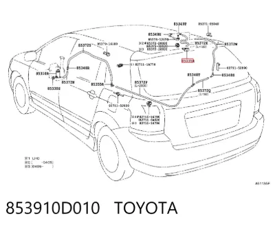Форсунка омывателя заднего стекла TOYOTA 853910D010