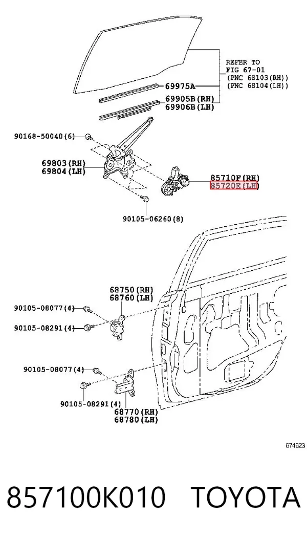 Мотор стеклоподъемника двери передней правой 857100K010 Toyota