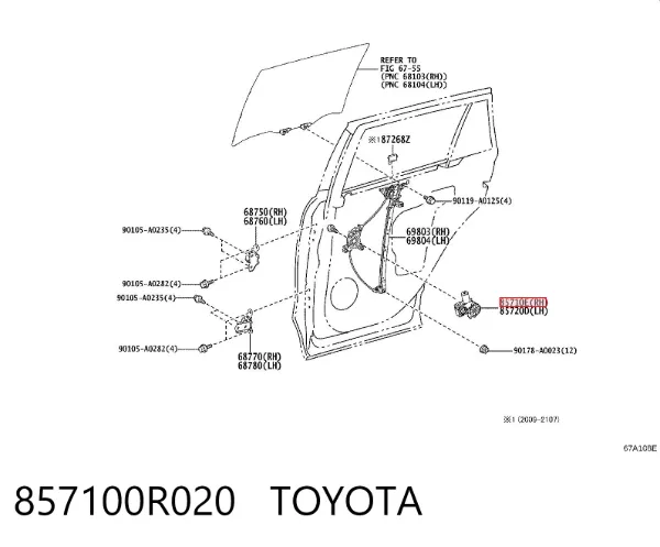 Мотор стеклоподъемника двери задней правой 857100R020 Toyota